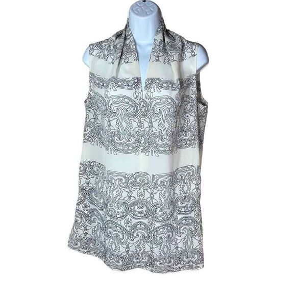Cabi Gray & White Scrollwork Sleeveless Top Size Small‎ - Picture 1 of 9